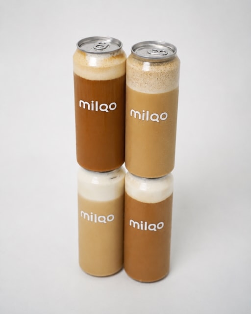 milqo four stacked latte cans